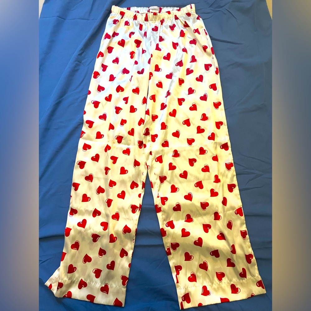 Victoria Secret’s Pink satin pajama pants, small, hearts